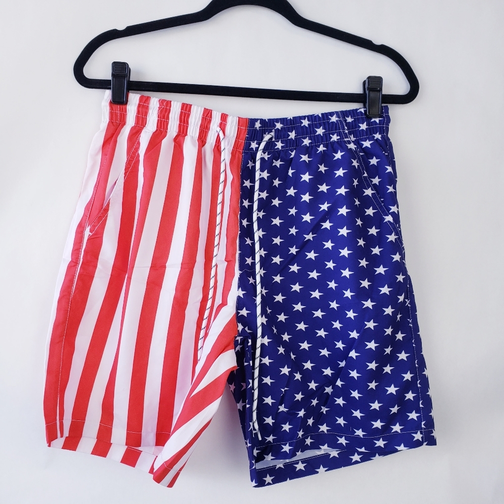 SSLR Mens Patriotic Flag Swim Trunks Shorts Striped Stretch lined 32 America